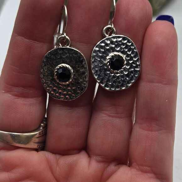 "5/$25" 2 Pairs 80's Style Earrings Black Silver Tone Dangle/Red Enamel Post - Picture 6 of 9